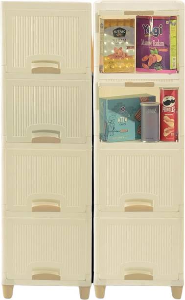 KUBER INDUSTRIES 8 Units Cabinet Organizer (4 + 4) Multipurpose Folding Storage Racks | Ivory Plastic Free Standing Cabinet