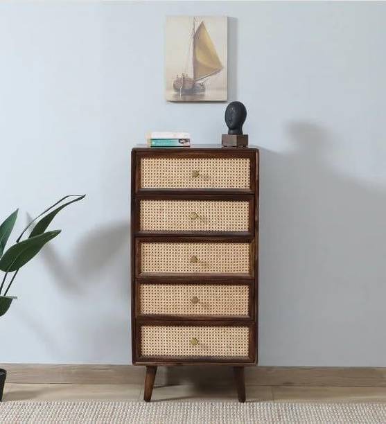 NOBLE ART Noble Art Solid Sheesham Wood Chest of 4 Drawers Storage Cane Free Standing Chest of Drawers