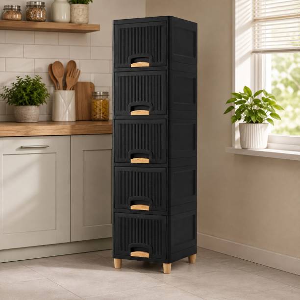 GROTHEORY Space Saving Living Room Cabinet Tower with Multiple Practical Drawers Plastic Free Standing Sideboard