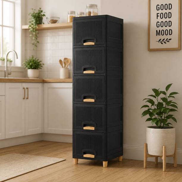 JAINPET Narrow Vertical Bedroom Organizer with Drawers for Smart Storage Plastic Crockery Cabinet
