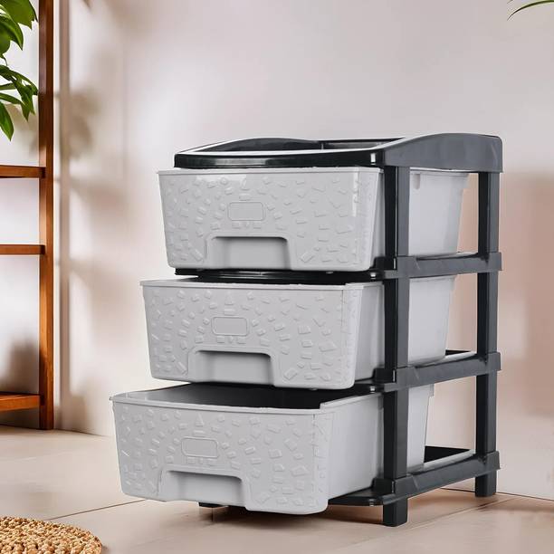 KUBER INDUSTRIES Modular 3-Layer & 53 Ltr Plastic Drawer Storage Organiser | Black & Grey Plastic Free Standing Chest of Drawers
