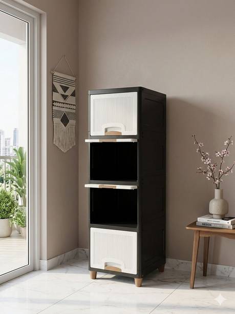 Sumoware 4 Layer Black and White Cabinet Drawers Plastic Free Standing Cabinet