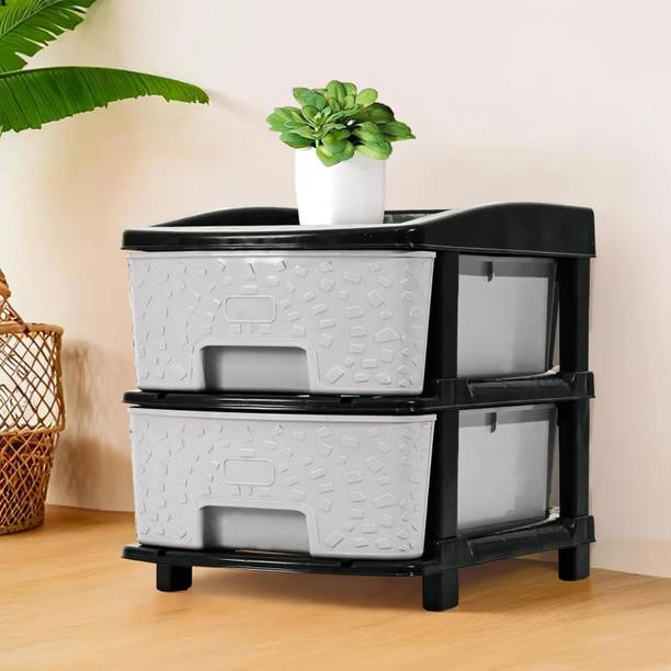 KUBER INDUSTRIES Modular 2-Layer & 19 Ltr Plastic Drawer Storage Organiser | Black & Grey Plastic Free Standing Chest of Drawers