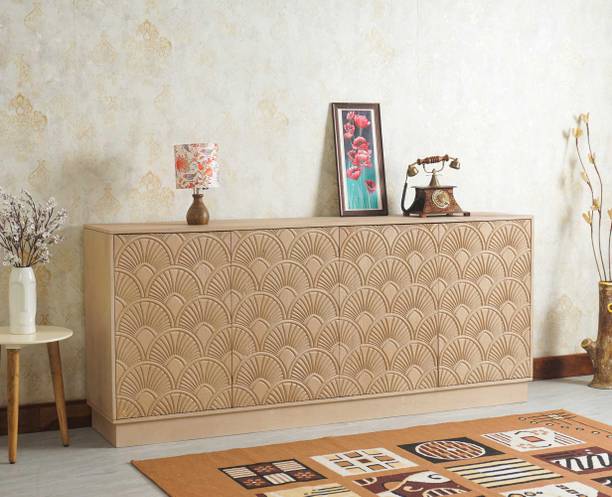 Woodefly Mayur Wooden Large Sideboard Cabinet-Four Door Solid Wood Free Standing Sideboard
