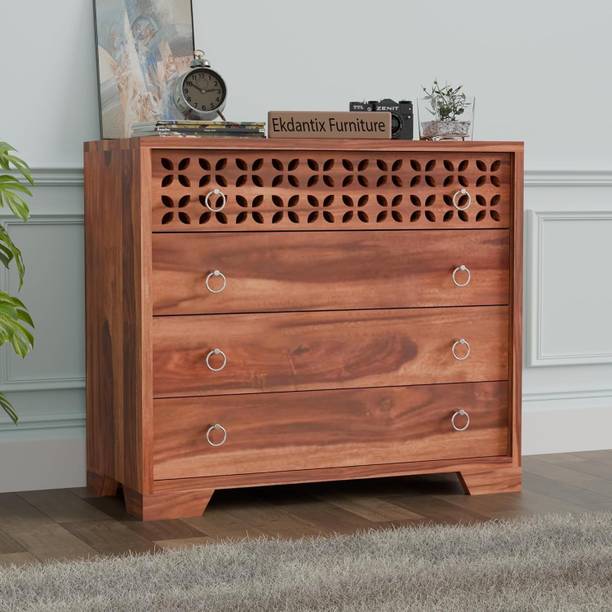 Ekdantix Furniture Sheesham Wood Chest of 4 Drawers | Kitchen Crockery Cabinet Unit Solid Wood Free Standing Chest of Drawers