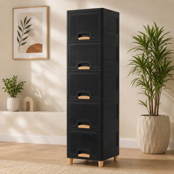 ZUDAZ Modern Vertical Kitchen Organizer with Drawers for Space Saving Storage Plastic Crockery Cabinet
