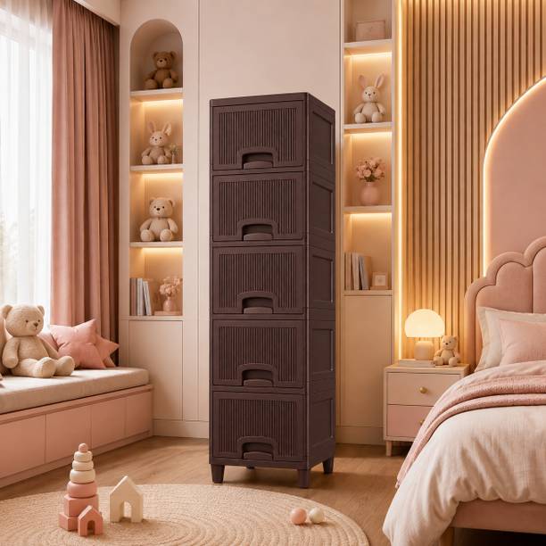 Shiswa Vertical 5 Drawer Plastic Storage Cabinet for Small Spaces Plastic Free Standing Cabinet