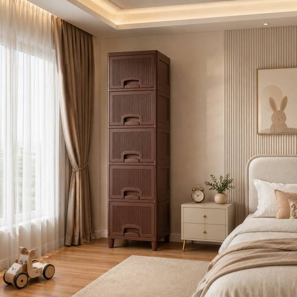 Jayci Mart Stylish 5 Drawer Plastic Storage Cabinet for Bedroom Plastic Free Standing Cabinet