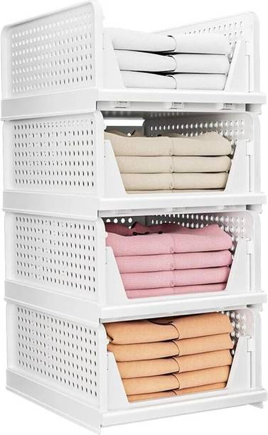 ENLINK Foldable Drawer Organizer White 4 pc Plastic Free Standing Cabinet