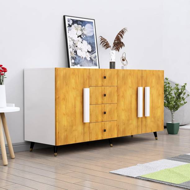 Hexa Red Multipurpose Storage Cabinet for Living Room, Kitchen, Office, Sideboard Cabinet Engineered Wood Free Standing Sideboard
