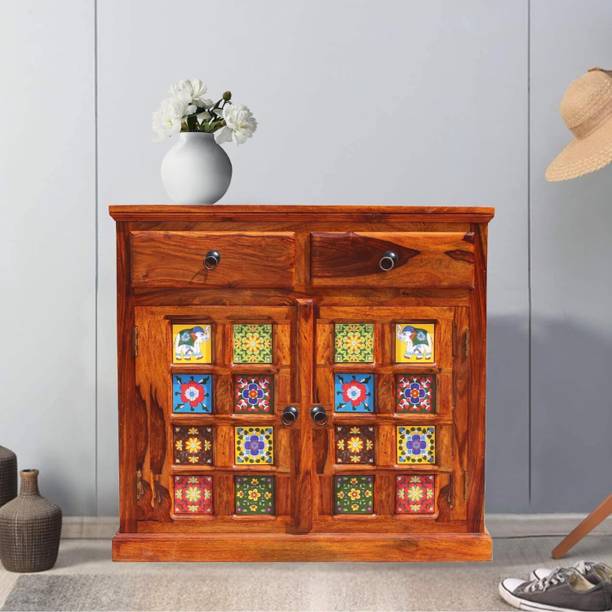 Rajasthali Wood Decor Free Standing Movable TV Cabinet for Living Room With 2Drawer Storage Wood Table Solid Wood Cupboard