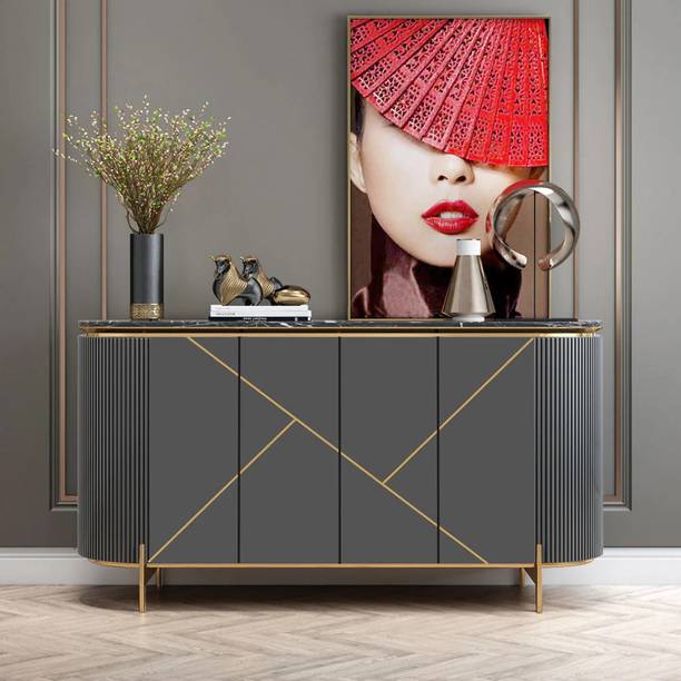 KDINTERIORS 1500mm Modern Grey Sideboard Buffet Marino Laminate Top 4 Doors 2 Shelves Engineered Wood Free Standing Sideboard