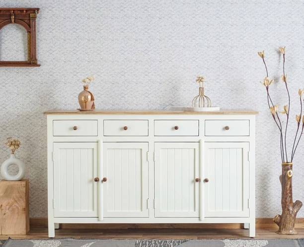 Woodefly solid wood side cabinet with 4 drawer Solid Wood Free Standing Sideboard