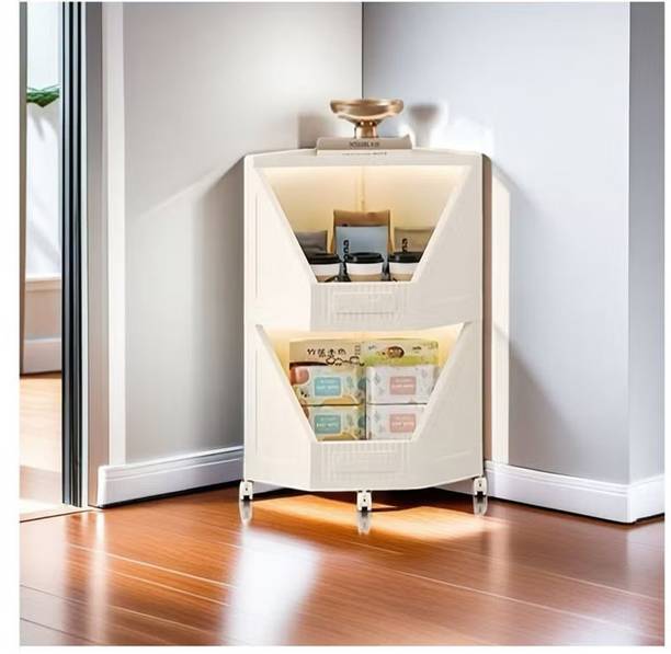 COLVIX 2-Tier Foldable Corner storage cabinet with wheels use for Kitchen, Living Room Plastic Free Standing Cabinet