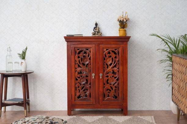 Furnishilp Handcarved Solid Sheesham Wood Sideboard/Cabinet Solid Wood Free Standing Sideboard