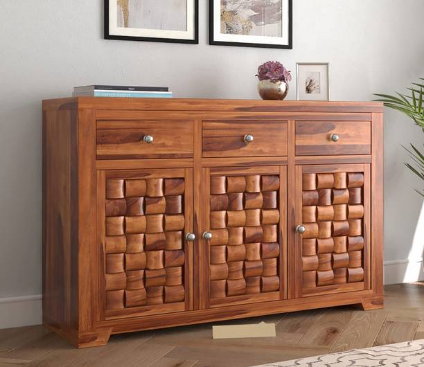 Rajasthali Wood Decor Sheesham Wood Cupbord, 3 Door Wardrobe, Almirah For Living Room & Home Solid Wood Cupboard