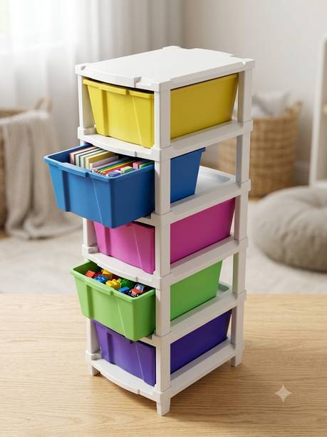 ASPPVTLTD 5 Drawer Plastic Modular Storage Organizer Cabinet for Home & Office Plastic Free Standing Chest of Drawers