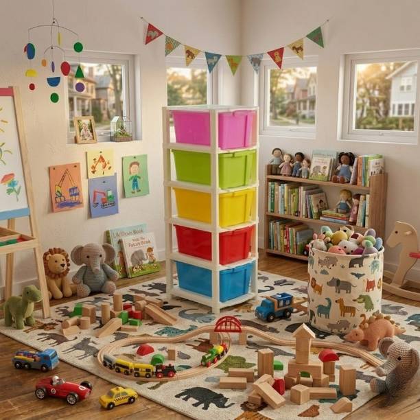 NESTWARE PLASTIC INDUSTRY Plastic 5 Layer Drawer Storage Rack Cabinet for Clothes, Toys & Home Items Plastic Free Standing Chest of Drawers