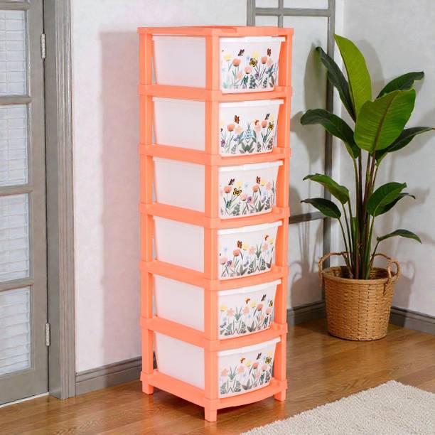 Vallaree 6 Layer Print Drawer Storage Organizer Multi-Layer Orange White Plastic Free Standing Chest of Drawers