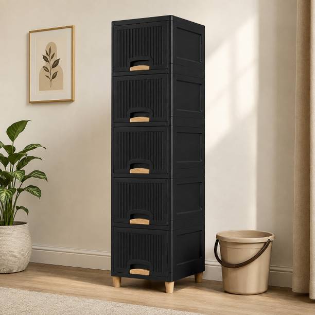 ZUDAZ Vertical Storage Cabinet with Drawers for Living Room and Home Essentials Plastic Crockery Cabinet