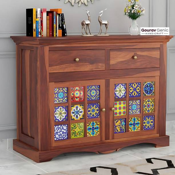 Gouravgenics Handicraft Tile Solid Wood Free Standing Sideboard