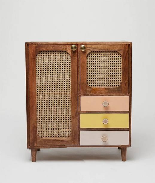 Shagun Arts HEXA Rattan Cane Webbed Solid Sheesham Wood Sideboard With Multi Storage || Solid Wood Free Standing Cabinet