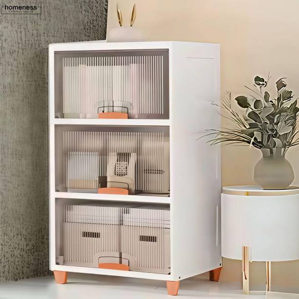Homeness 3Pcs X-Large Storage Organizer 45X38X95 CM - Cupboard, Plastic Almirah,Wardrobe Plastic Free Standing Cabinet
