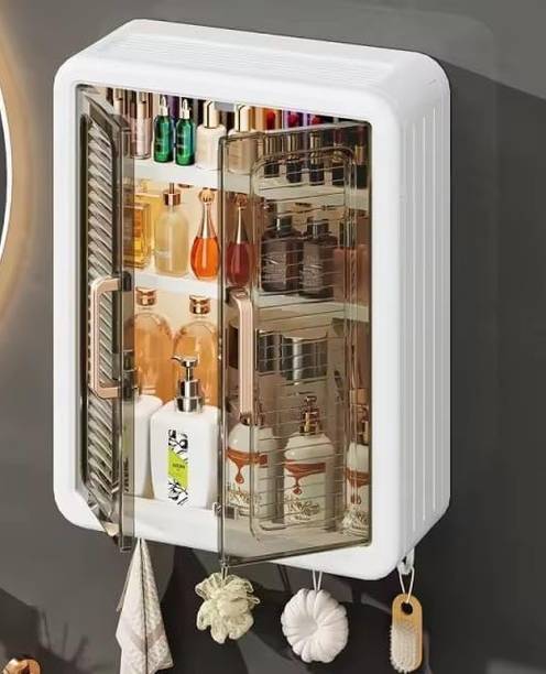 JBI Wall Mounted Self Adhesive Bathroom Shelf Storage Cabinet for Kitchen Plastic Wall Mount Cabinet