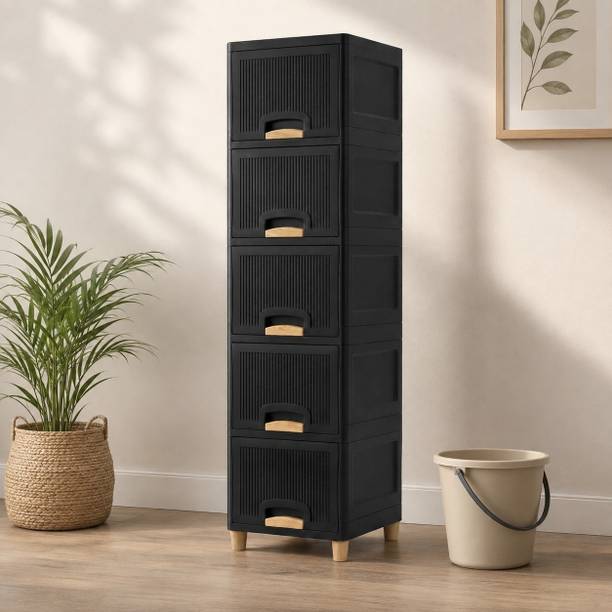 Viseman Space Saving Tall Kitchen Cabinet with Drawers for Home Organization Plastic Crockery Cabinet