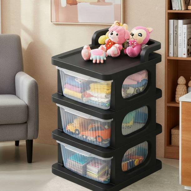Vellenta 3 Tier Plastic Storage Drawer/Spacious Organizer with Handle Plastic Free Standing Cabinet