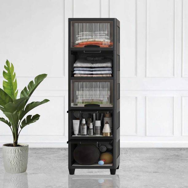 PALAK 5 Layer Foldable Cabinet Plastic Cupboard For Storage Plastic Modular Drawer Plastic Free Standing Cabinet