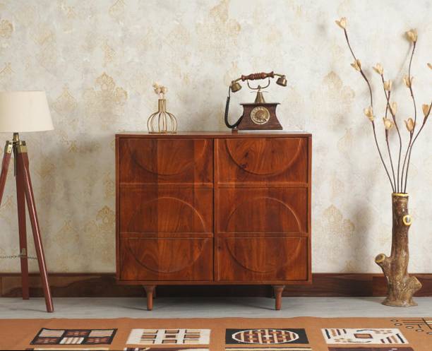 Woodefly Horniman Circle Solid Wood Two Door Sideboard Cabinet Solid Wood Free Standing Sideboard