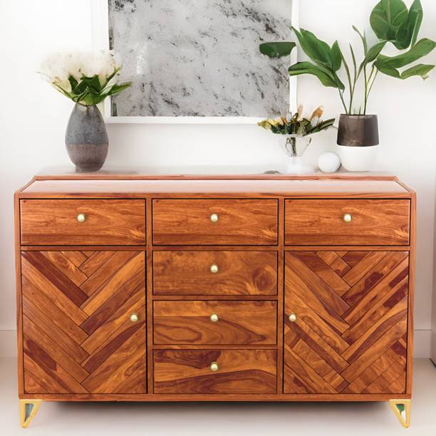 Shagun Arts Solid Sheesham Wood Sideboard/ Cabinet For Living Room/ Storage || Solid Wood Free Standing Sideboard