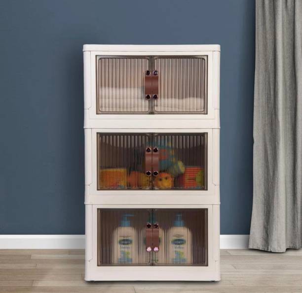 ICONPLUS 3-Shelf Plastic foldable Cupboard PP Collapsible Wardrobe