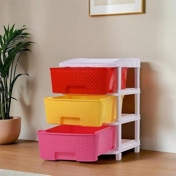 HOMESTIC by Kuber Industries 3-Tier Multipurpose Plastic Drawers Storage Organizer | Multicolor Plastic Free Standing Chest of Drawers