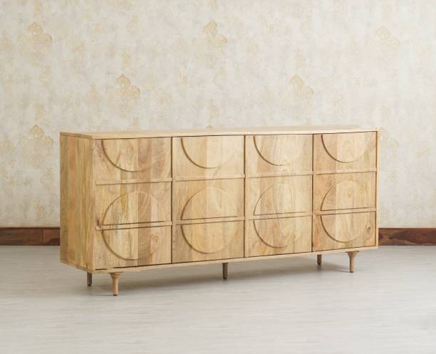 Woodefly Horniman Circle Solid Wood Four Door Sideboard Cabinet Solid Wood Free Standing Sideboard