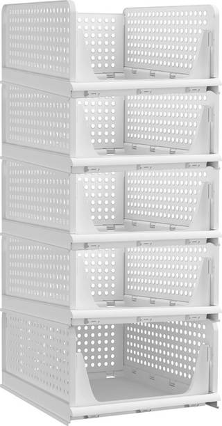 TEX-RO Wardrobe Cupboard White 5 Tier Plastic Free Standing Cabinet