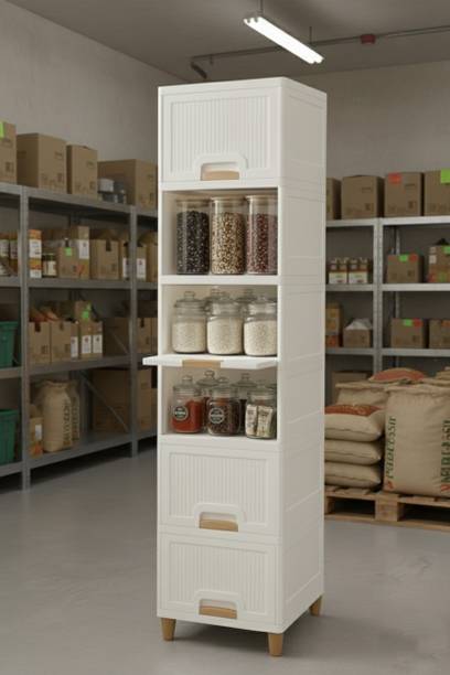 MAXTID White 6 layer Home Storage Cabinet with Drawer System Plastic Free Standing Cabinet