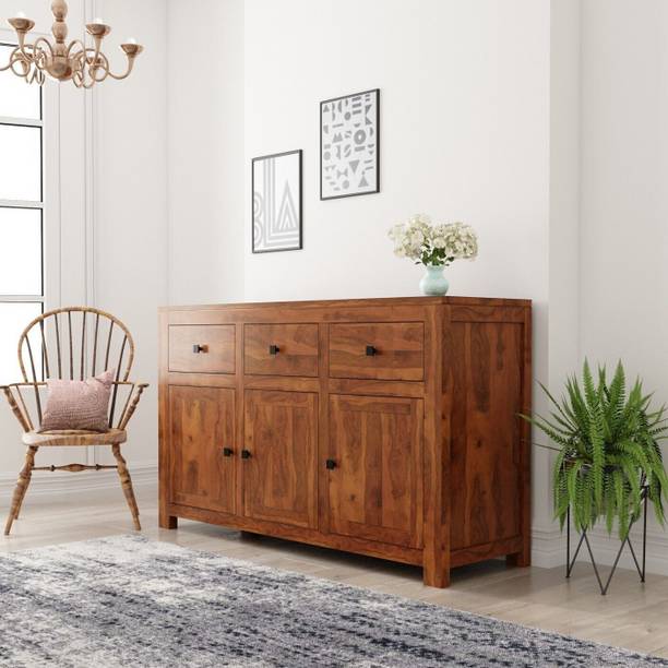 TRUE FURNITURE PureWood Sheesham Free Standing Sideboard (Finish Color - Honey) Solid Wood Free Standing Sideboard