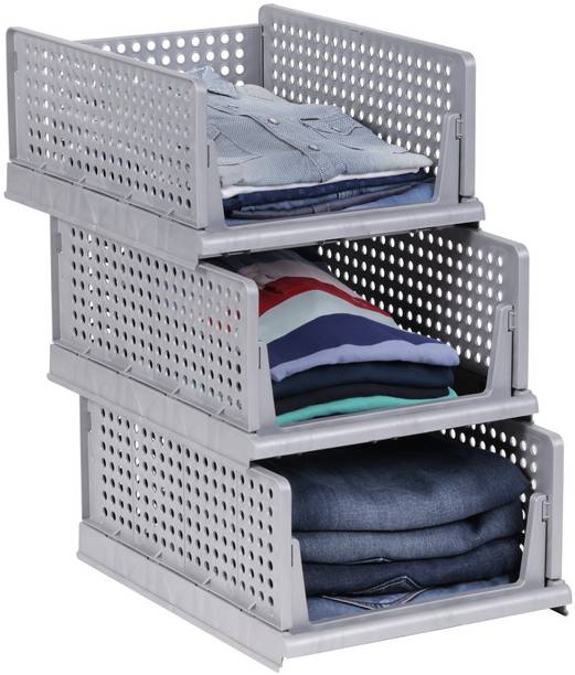 Marmik 3 Layer Foldable Sliding Drawer Organizer Wardrobe Cupboard for Clothes Plastic Free Standing Cabinet