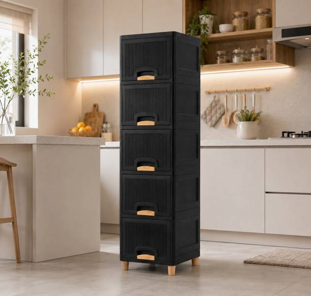 MAXTID Tall Living Room Storage Cabinet with Drawers for Home Organization Plastic Free Standing Sideboard
