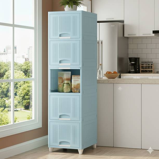 MAXTID 5 Layer Blue Compact Storage Unit for Baby Clothes, Toys and Essentials Plastic Free Standing Cabinet