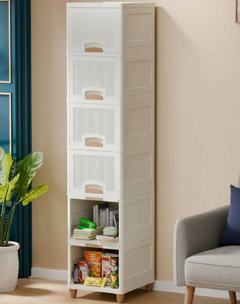MECHON 6 Layer Foldable Cabinet Plastic Cupboard For Storage Plastic Modular Drawer Plastic Free Standing Cabinet