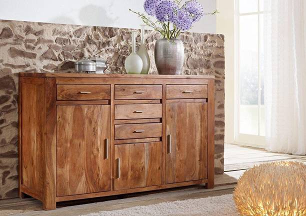 Wopno Furniture Pure Sheesham Wooden Sideboard Storage Cabinets With Drawer for Living Room Solid Wood Free Standing Sideboard