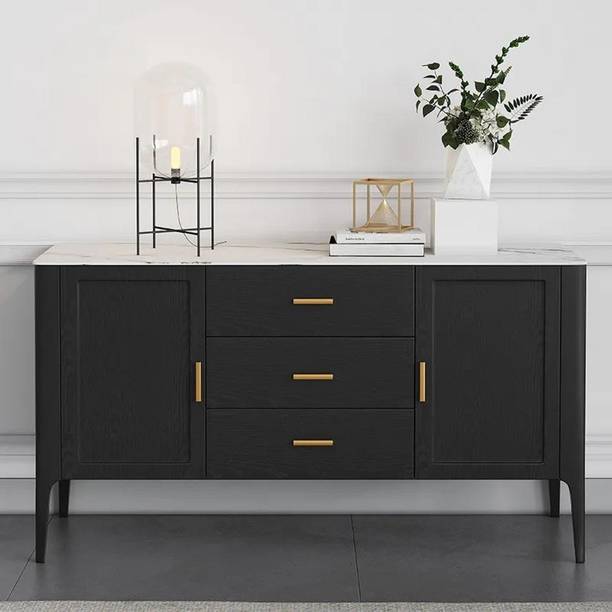 NG Decor Sideboard Buffet Sintered Stone Top Drawers&Doors Kitchen Cabinet Gold Pull Engineered Wood Free Standing Sideboard