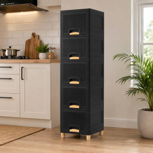 JAINPET Tall Freestanding Storage Organizer with Drawers for Kitchen Essentials Plastic Free Standing Sideboard