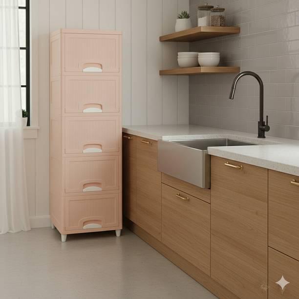 MAXTID 5 Layer Pink Compact Organizer Rack for Office Documents and Stationery Plastic Free Standing Cabinet