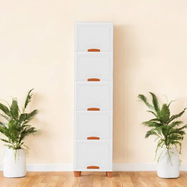 Aliens 5-Unit Cabinet Storage Organizer/Space-Saving Cupboard/Almirah/Foldable Wardrobe Plastic Free Standing Cabinet