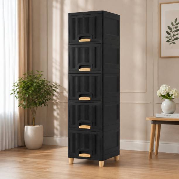 Viseman Tall Drawer Storage Cabinet for Bathroom Essentials and Personal Items Plastic Free Standing Sideboard
