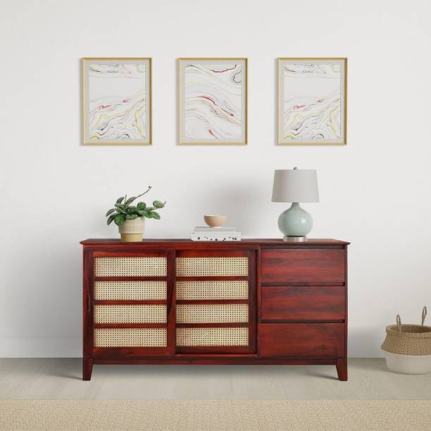 Rajgharana Sheesham Wood Sideboard with Sliding Door with 3 Drawers For Living Room/Home Solid Wood Free Standing Chest of Drawers